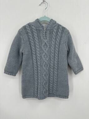 Bonpoint Baby Gray Hooded Alpaca Cable Knit dress Soft lined 18 Months